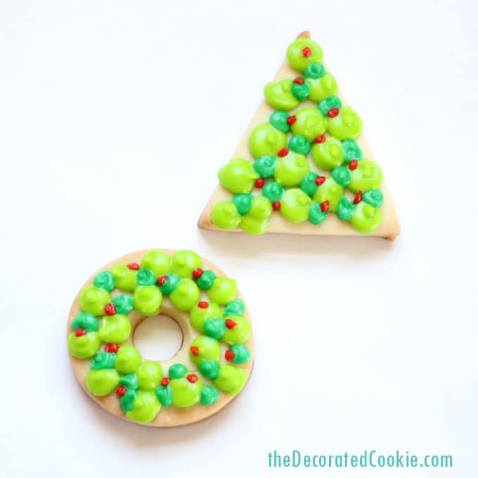 simple decorated Christmas cookies WITH GREEN dots