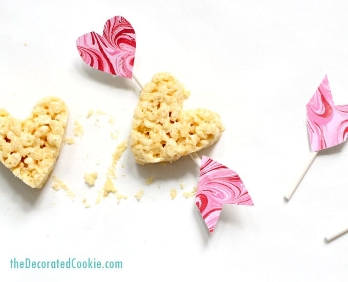 super easy cupid's arrow Rice Krispie Treats for Valentine's Day