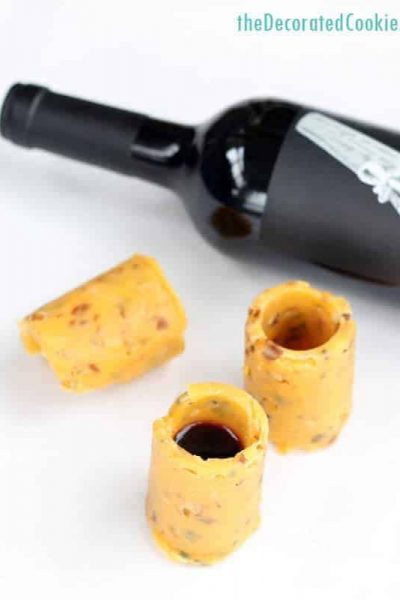 cheese shot glasses for wine -- with cheddar, Gruyere, almonds and thyme