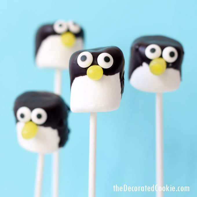 polar bear and penguin marshmallow pops