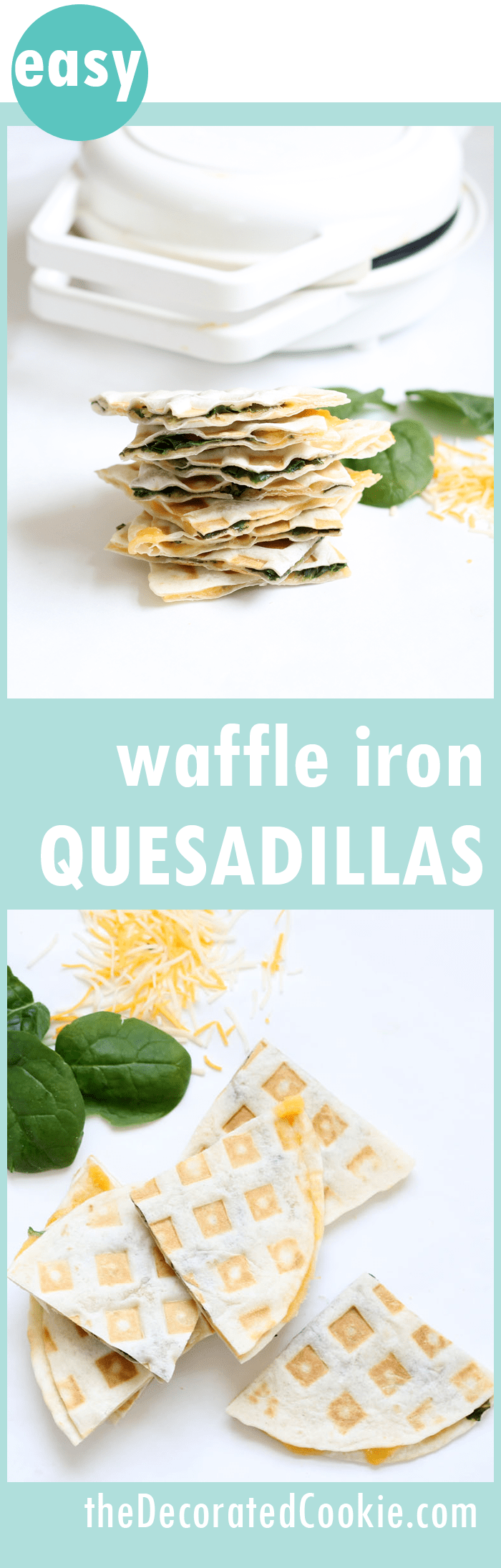 waffle iron quesadillas -- 3 minute spinach and cheese quesadillas made in the waffle iron 