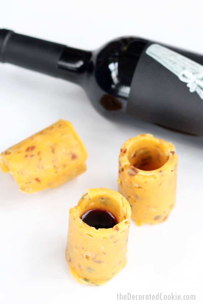 Make cheese shot glasses for wine with gruyere, cheddar and herbs. A fun party food or wine club idea. Video recipe included. 
