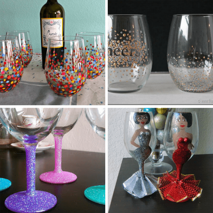 how to paint on wine glasses -- wine glass painting roundup for inspiration