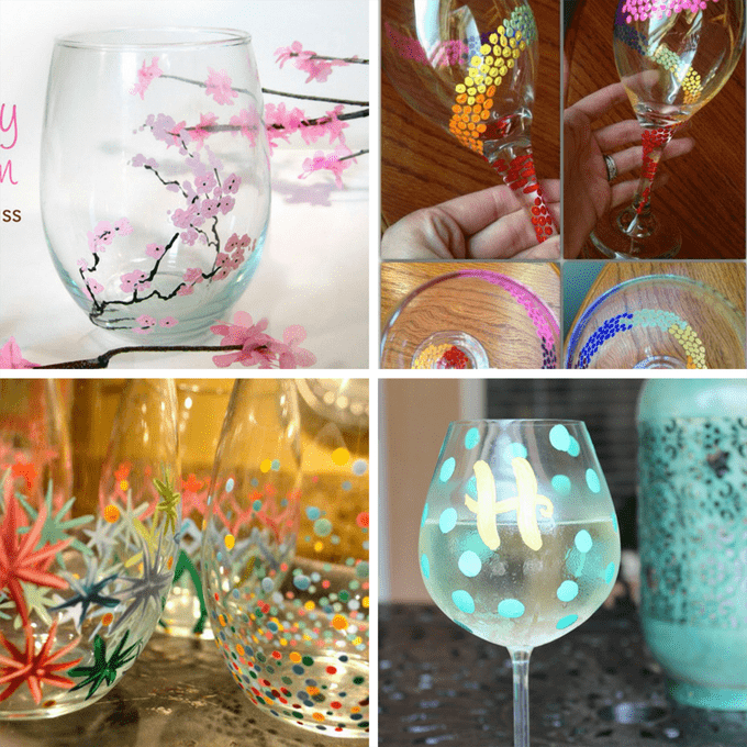 how to paint on wine glasses -- wine glass painting roundup for inspiration