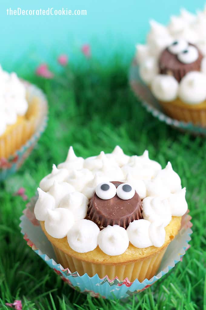 Super simple lamb cupcakes made with Reese's peanut butter cups and frosting. A fun treat for Easter. Video instructions included.