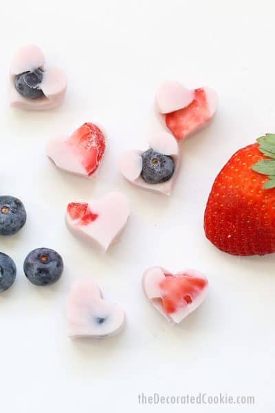 frozen fruit and yogurt heart bits