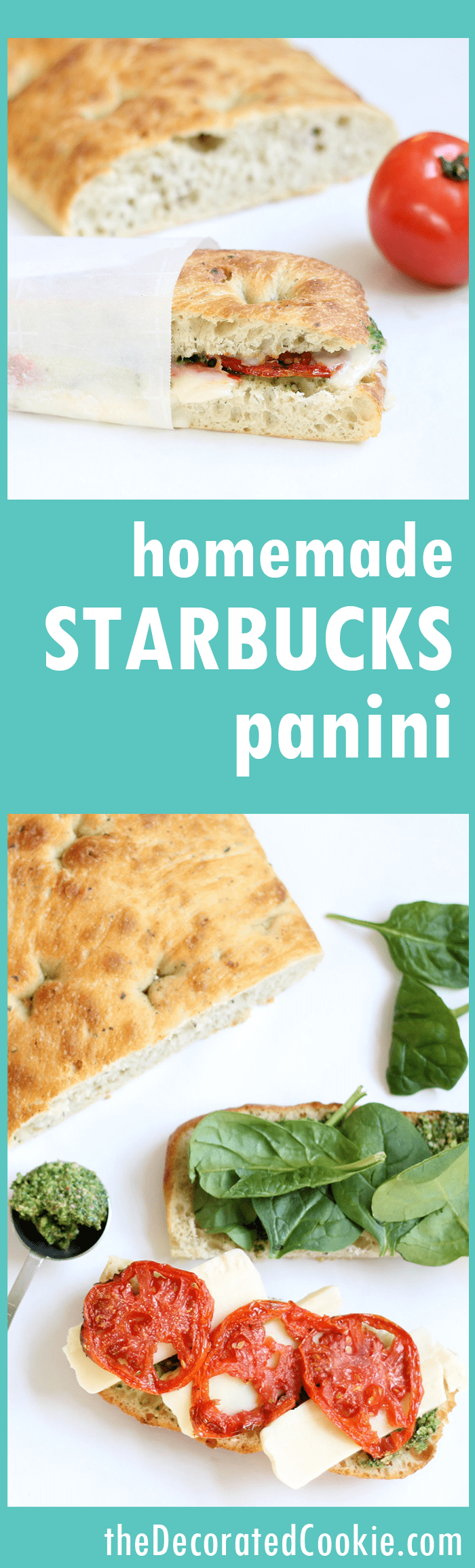 Make a homemade Starbucks panini with roasted tomatoes, pesto, spinach, and mozzarella cheese. A delicious lunch idea. Starbucks sandwiches. With video. 