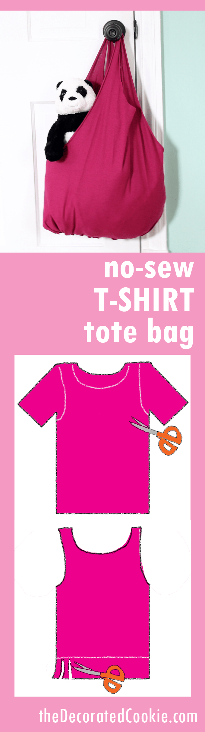 nosew Tshirt tote bag upcycle an old Tshirt minutes to make