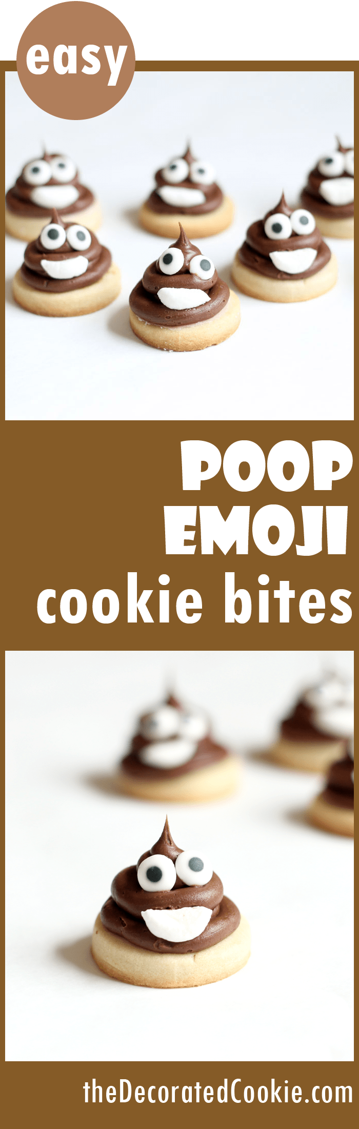 poop emoji cookie bites -- easy decorated cookies 