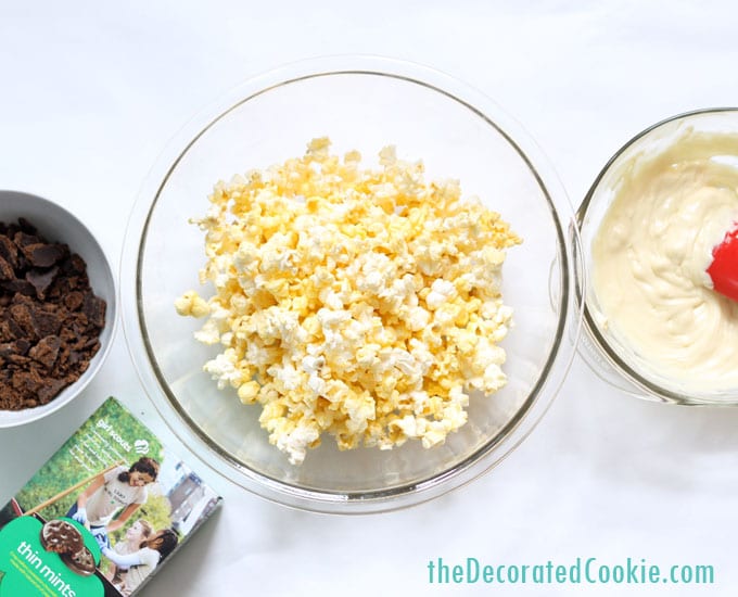 3 ingredient THIN MINTS popcorn -- Girl Scout cookies popcorn 