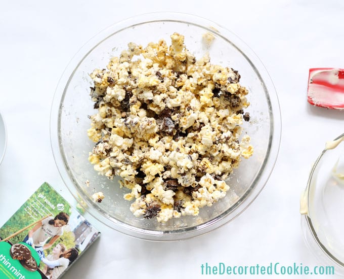 3 ingredient THIN MINTS popcorn -- Girl Scout cookies popcorn 