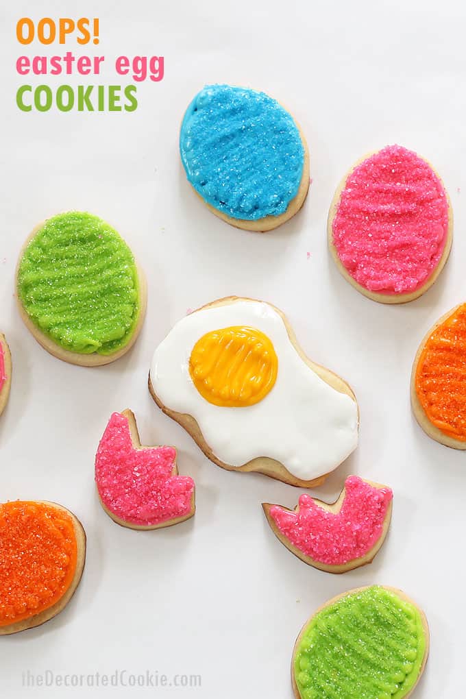 These "oops" cracked Easter egg cookies are a fun treat idea for Easter. How to decorate Easter cookies with a video tutorial.