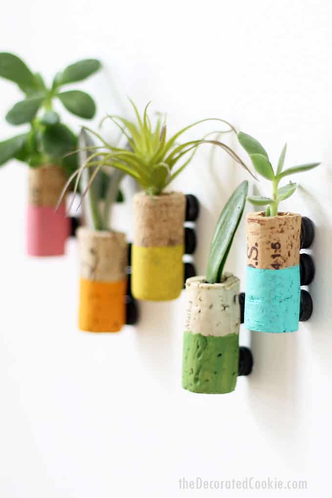 These wine cork succulent planter magnets are a fun and easy home decor craft. Video instructions included.