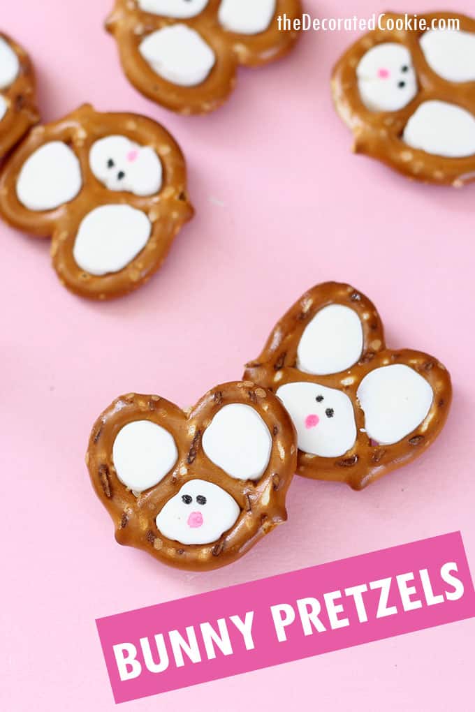 easter bunny pretzels with pink background 