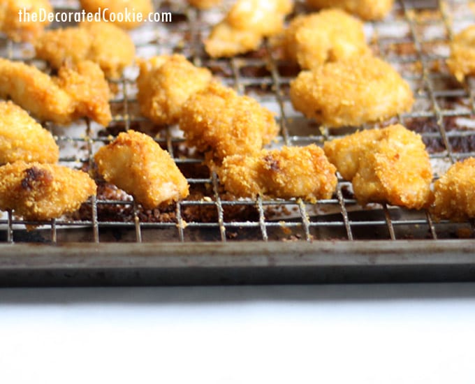 baked popcorn chicken with corn flakes crumbs