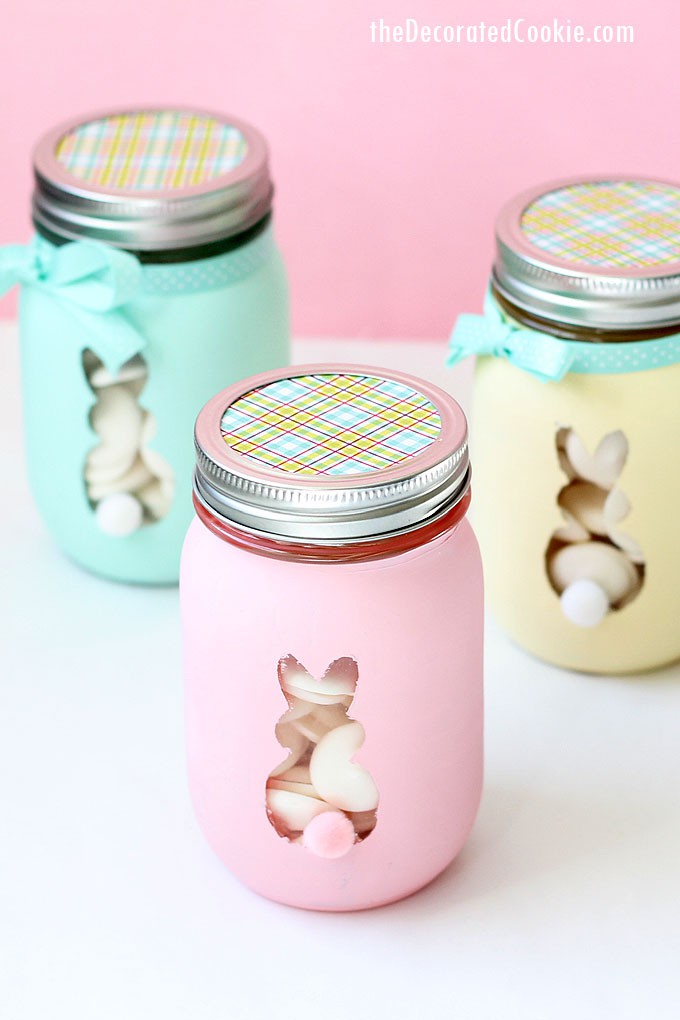 Easter bunny mason jars are a cute, DIY Easter decor idea.