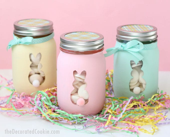 Easter bunny mason jars are a cute, DIY Easter decor idea.