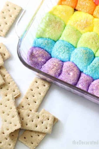 rainbow s'mores dip -- EASY, delicious, colorful dessert dip with video