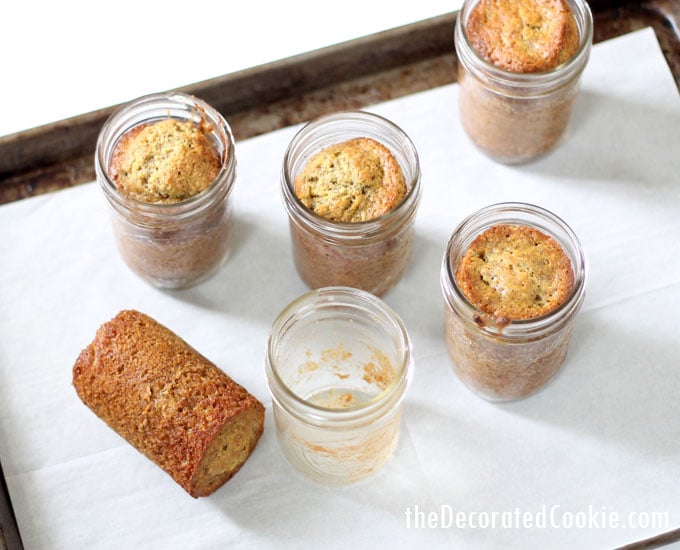 banana bread in a jar -- banana bread with wheat germ and flax seed (or use any of your favorite quick bread recipes) 