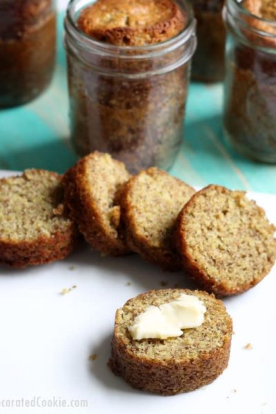 banana bread in a jar -- banana bread with wheat germ and flax seed (or use any of your favorite quick bread recipes)