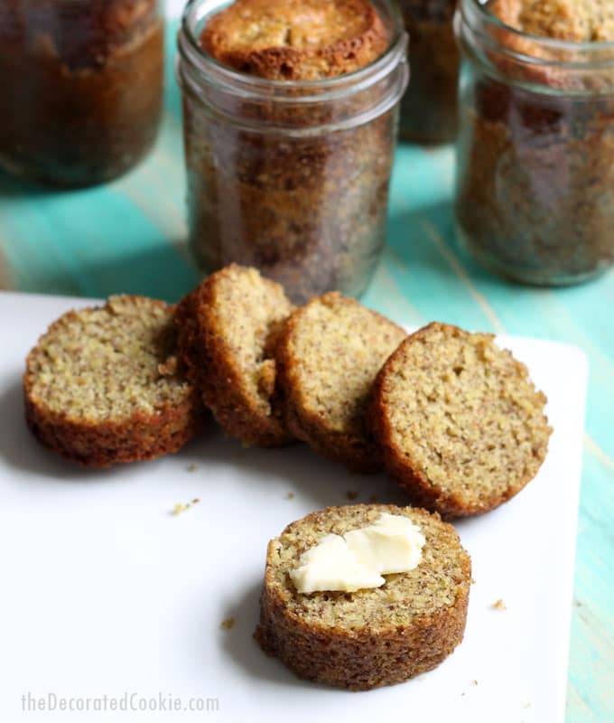 banana bread in a jar -- banana bread with wheat germ and flax seed (or use any of your favorite quick bread recipes) 