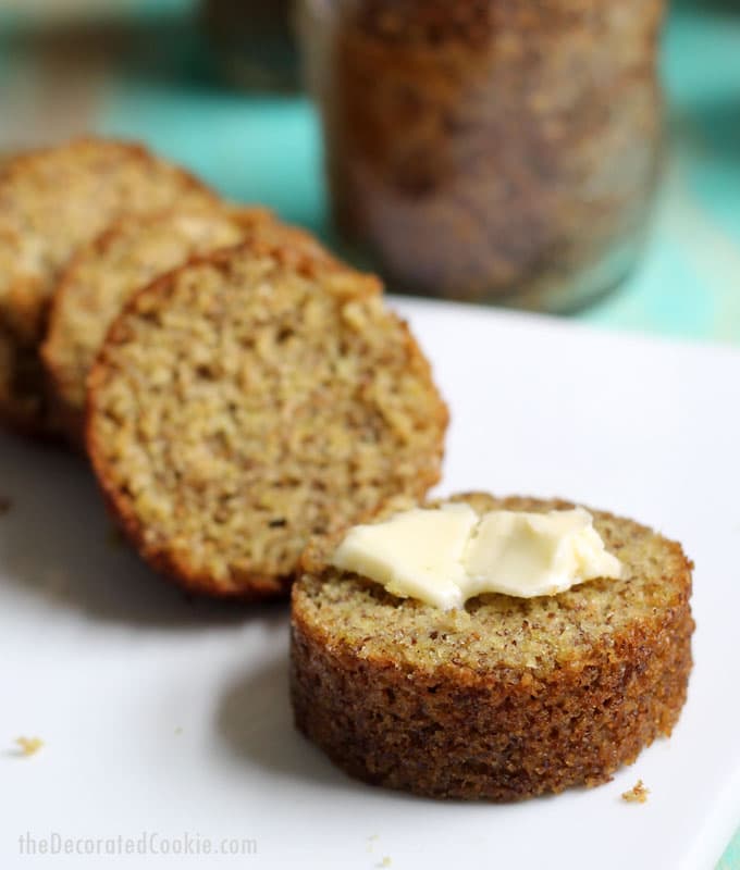 banana bread in a jar -- banana bread with wheat germ and flax seed (or use any of your favorite quick bread recipes) 