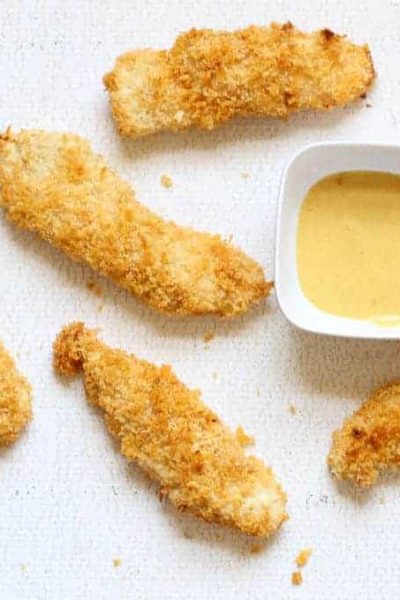 the secret to extra crispy baked chicken strips -- easy weeknight dinner