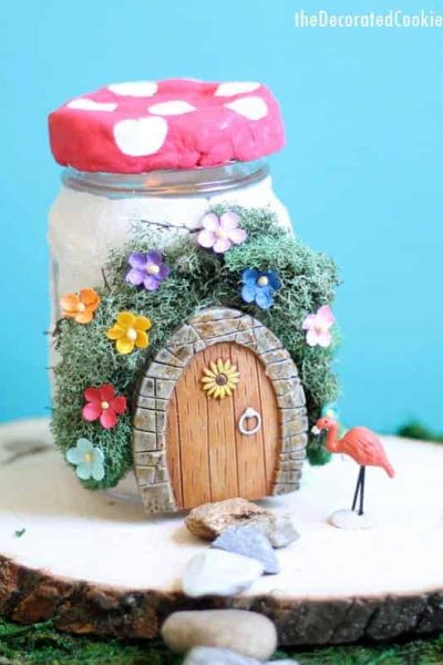 mason jar fairy house -- easy fairy garden craft for kids or adults -- with tea-lights inside -- video how-tos