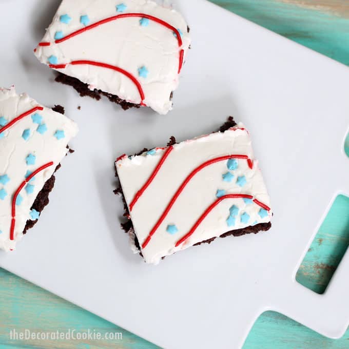 copycat Little Debbie red, white, and blue iced brownies for the 4th of July dessert