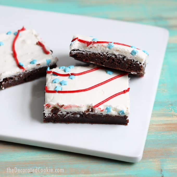 copycat Little Debbie red, white, and blue iced brownies for the 4th of July dessert