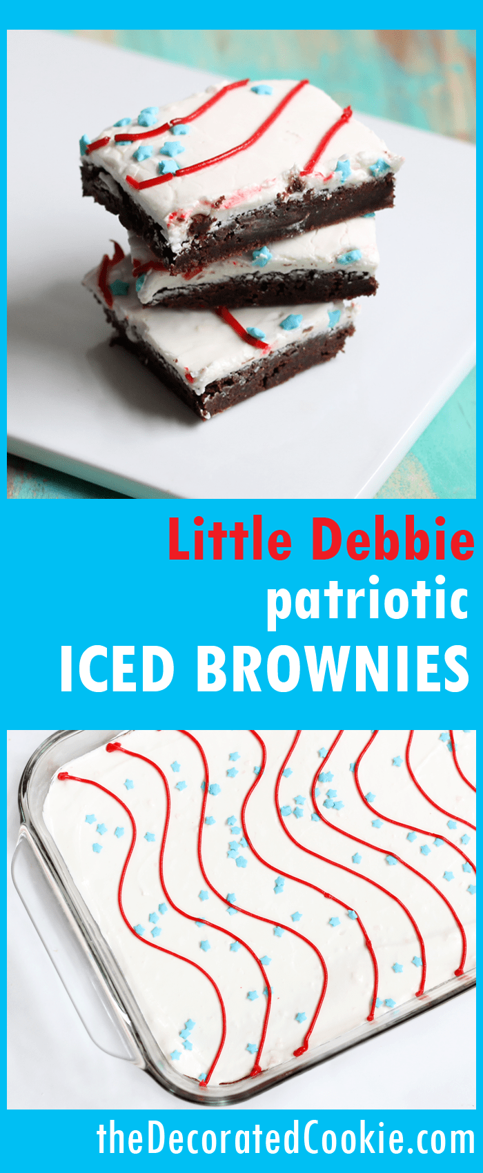 copycat Little Debbie red, white, and blue iced brownies for the 4th of July dessert