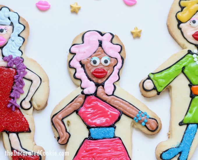 Drag queen cookies: How to decorate. Video step-by-step tutorial.