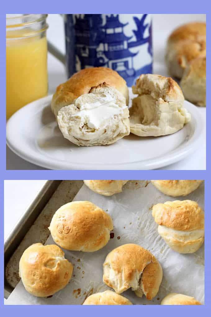 Homemade Bantam bagels stuffed with cream cheese 