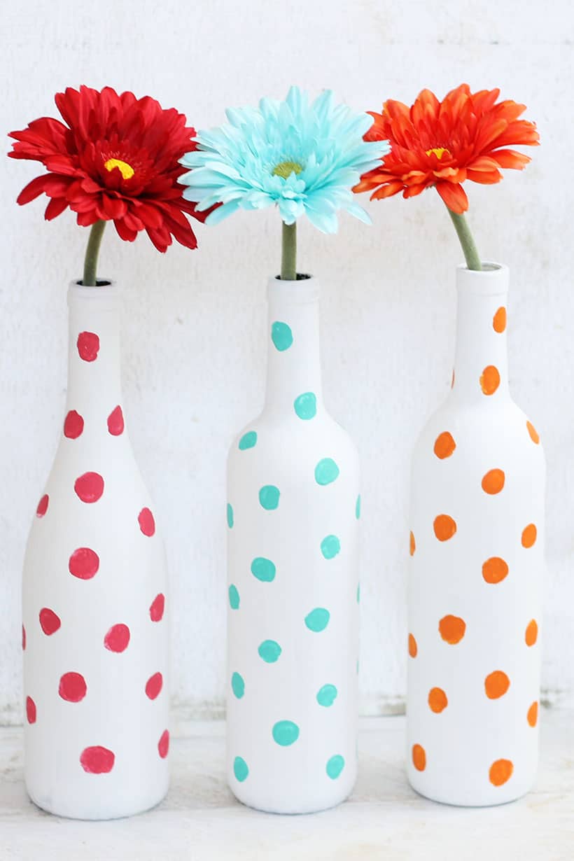 DIY painted polka dot wine bottles for a fun home decor craft