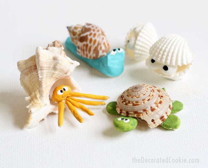 how to make sea shell creatures -- beach crafts -- summer -- sea animals 