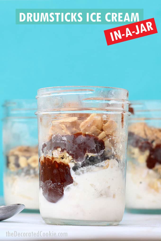 homemade Drumsticks ice cream cones in a mason jar