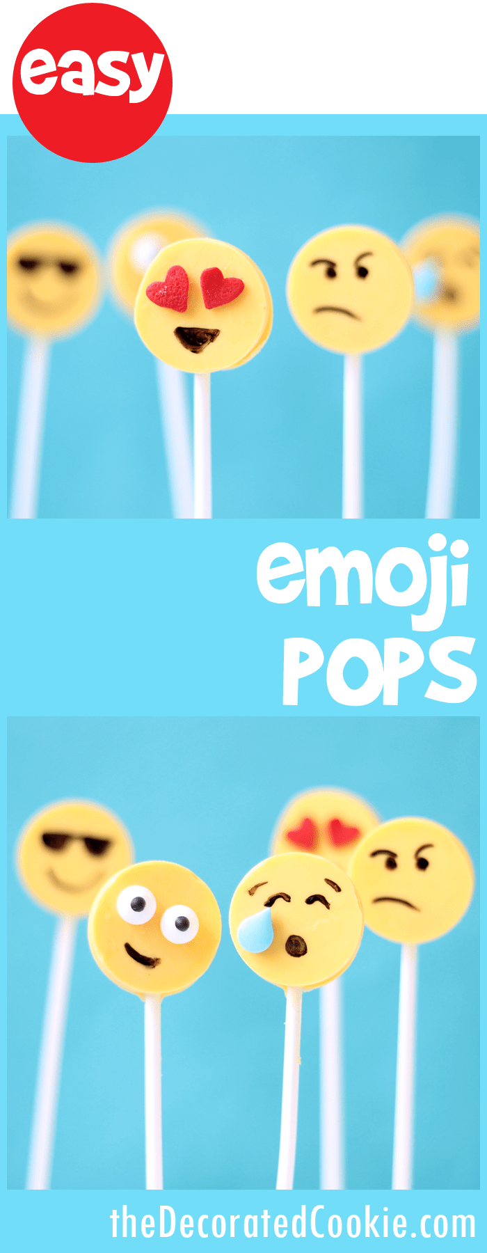 emoji party food idea: EASY chocolate emoji candy pops