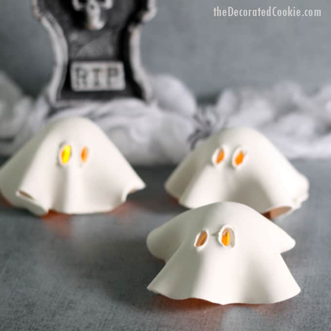 air-dry clay ghost tea lights -- easy Halloween craft and decor 