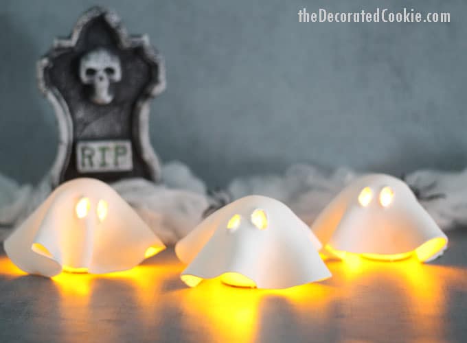 air-dry clay ghost tea lights -- easy Halloween craft and decor 