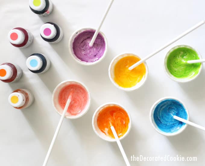 stirring colors for marshmallow paint -- fun food craft for kids -- paint on cookies, marshmallows, or paper