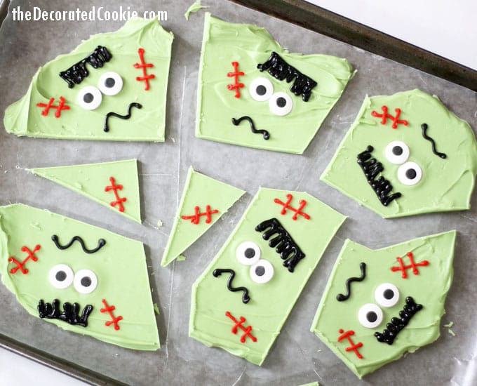 Frankenstein chocolate bark -- easy Halloween treat idea 