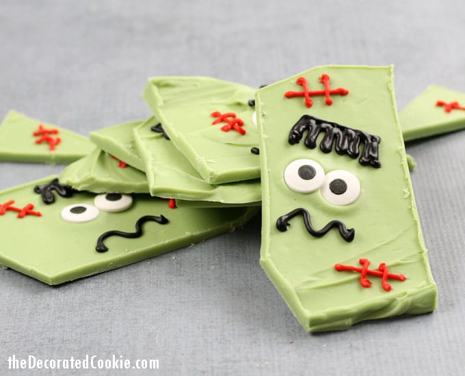 Frankenstein chocolate bark -- easy Halloween treat idea 