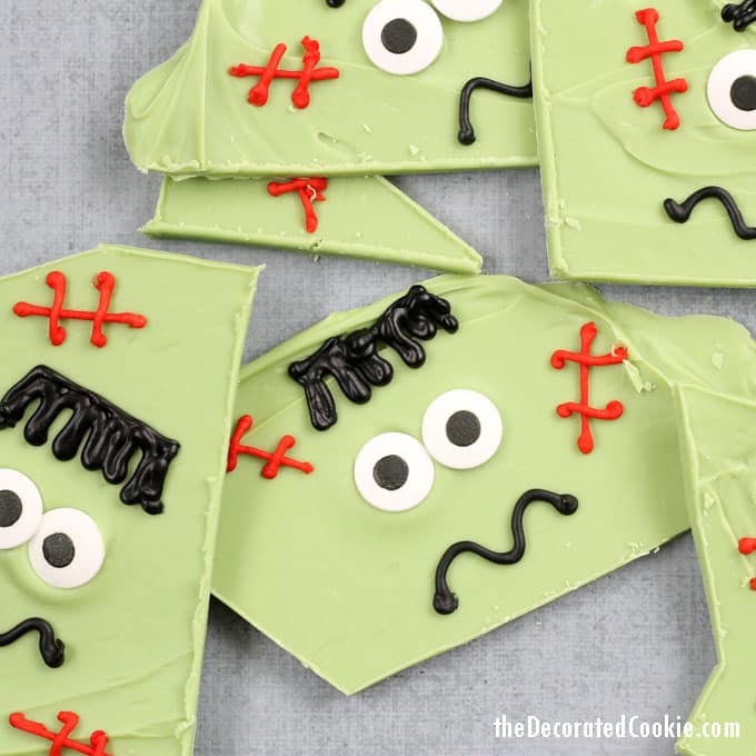 Frankenstein chocolate bark -- easy Halloween treat idea 