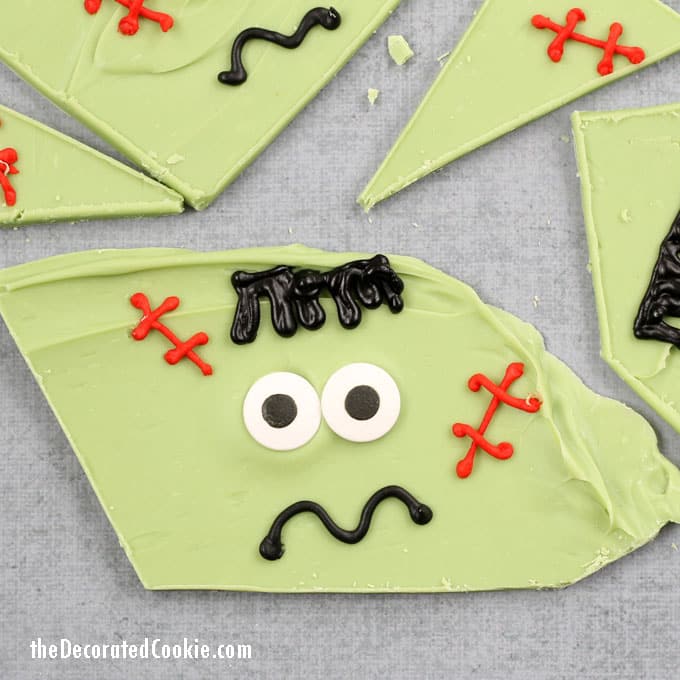 Frankenstein chocolate bark -- easy Halloween treat idea 