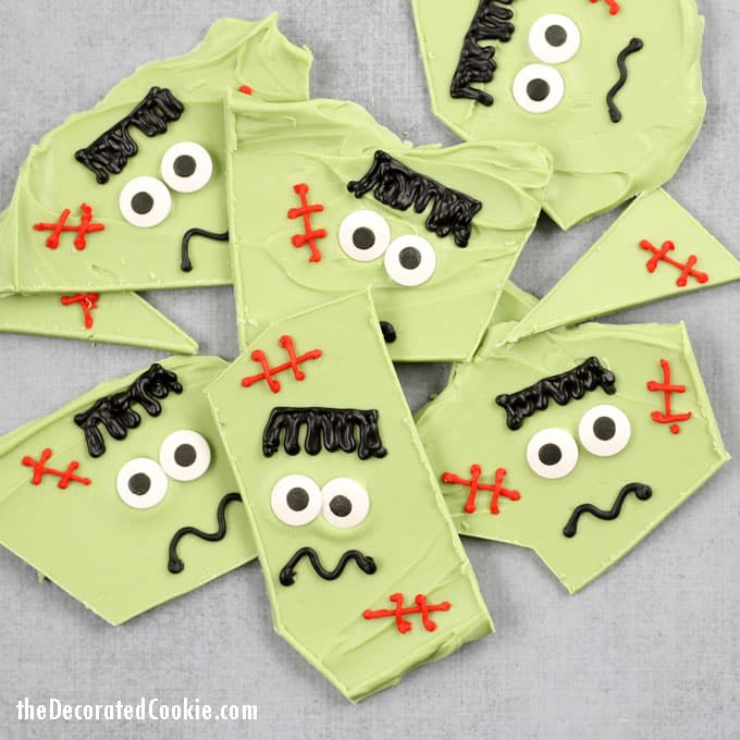 Frankenstein chocolate bark -- easy Halloween treat idea 