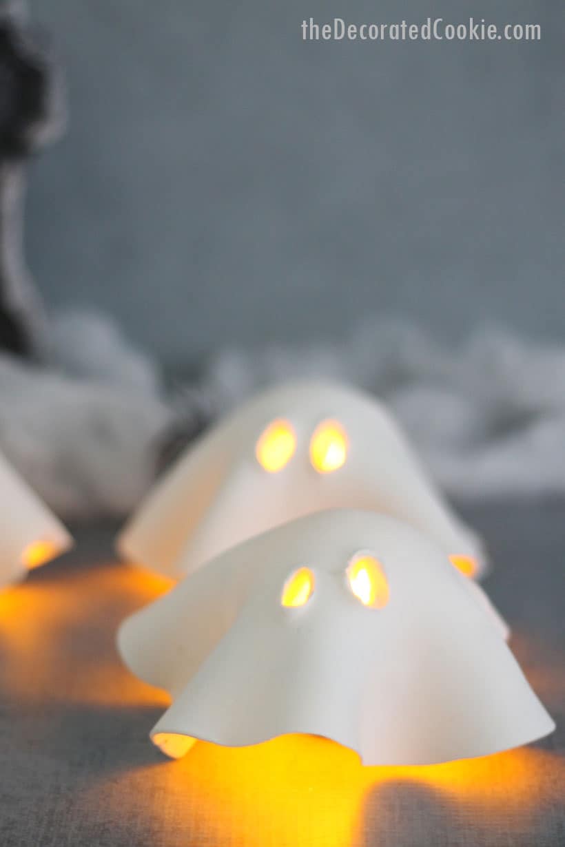 air-dry clay ghost tea lights for Halloween