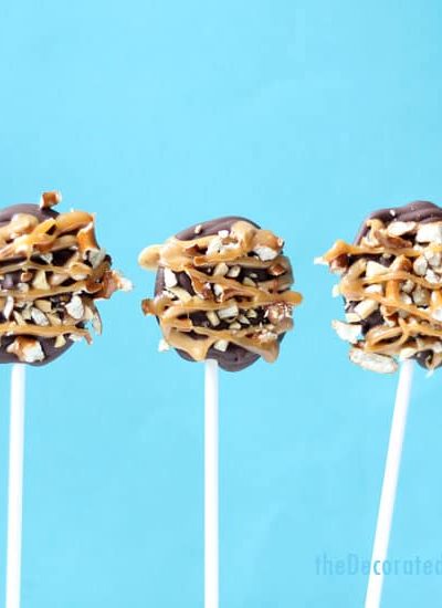 homemade Take 5 pops -- copycat Take Five candy bars on a stick