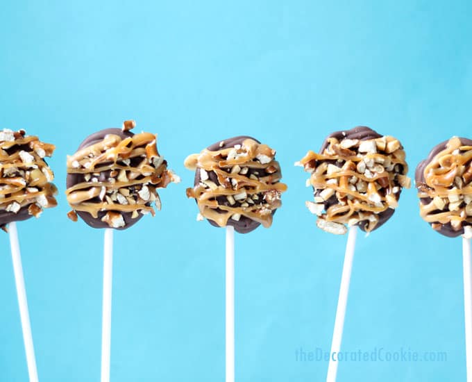 homemade Take 5 pops -- copycat Take Five candy bars on a stick 