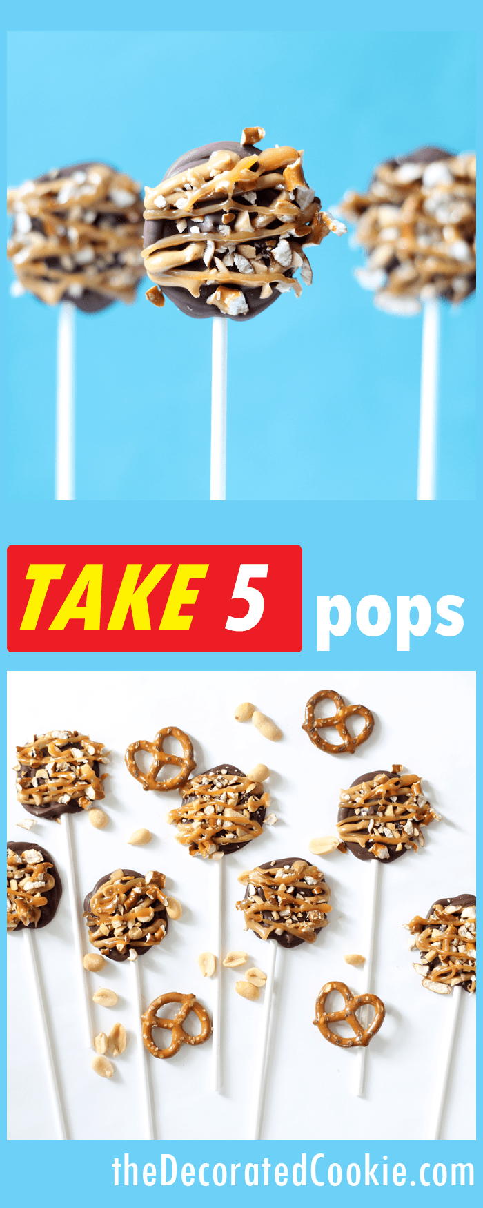 homemade Take 5 pops -- copycat Take Five candy bars on a stick 