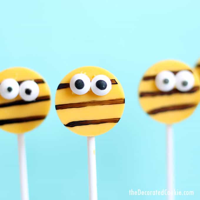 bumble bee chocolate pops -- cute bug treats -- for Zinnea and the Bees children's book 